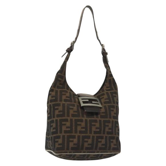 FENDI Zucca Canvas Mamma Baguette Shoulder Bag Brown Black Silver - Picture 1 of 13
